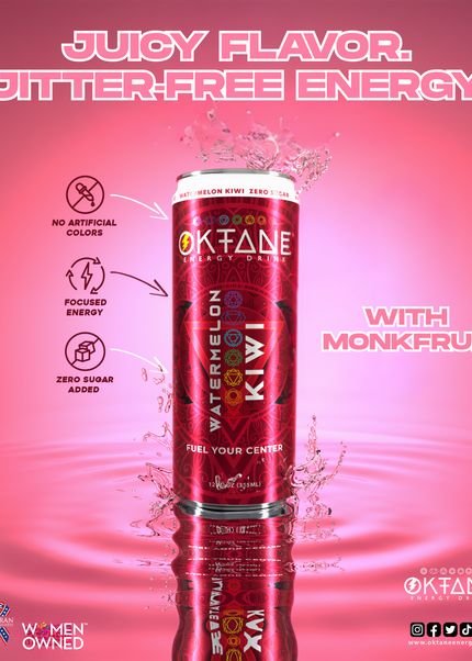 Watermelon Kiwi – Clean Energy Drink, Monk Fruit Sweetened, Zero Calories, Natural Caffeine (100mg), B Vitamins – Vegan & Sugar-Free (12pack