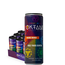 Load image into Gallery viewer, Oktane Energy Drink, Orange Mango Zero Sugar &amp; No Artificial Colors with Light Carbonation 12 Oz 6pk
