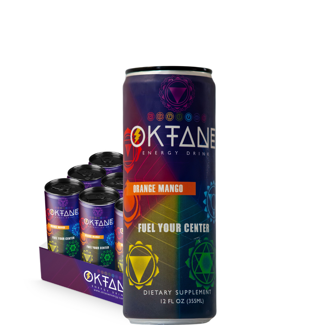 Oktane Energy Drink, Orange Mango Zero Sugar & No Artificial Colors with Light Carbonation 12 Oz 6pk