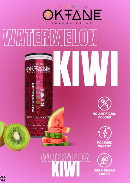 Watermelon Kiwi – Clean Energy Drink, Monk Fruit Sweetened, Zero Calories, Natural Caffeine (100mg), B Vitamins – Vegan & Sugar-Free (12pack