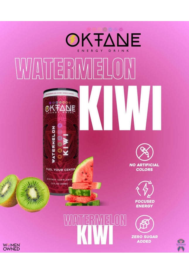 Watermelon Kiwi – Clean Energy Drink, Monk Fruit Sweetened, Zero Calories, Natural Caffeine (100mg), B Vitamins – Vegan & Sugar-Free (12pack