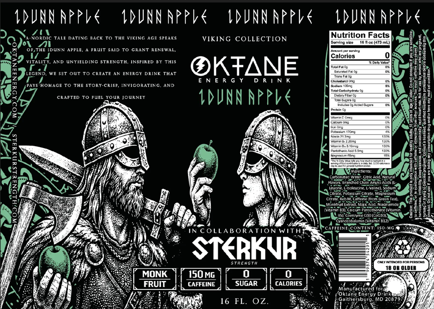 IDunn Apple, Sugar-Free Natural Energy Drink, Monk Fruit-Sweetened, Zero Calories, with 150mg Caffeine (6-Pack)