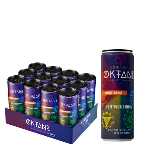 Oktane Energy Drink, Orange Mango Zero Sugar & No Artificial Colors with Light Carbonation 12 Oz 12pk