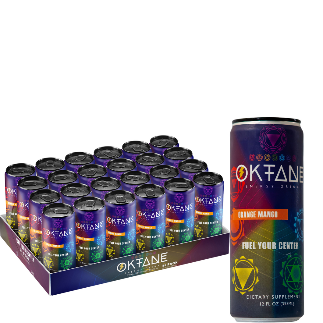Oktane Energy Drink, Orange Mango Zero Sugar & No Artificial Colors with Light Carbonation 12 Oz 24pk